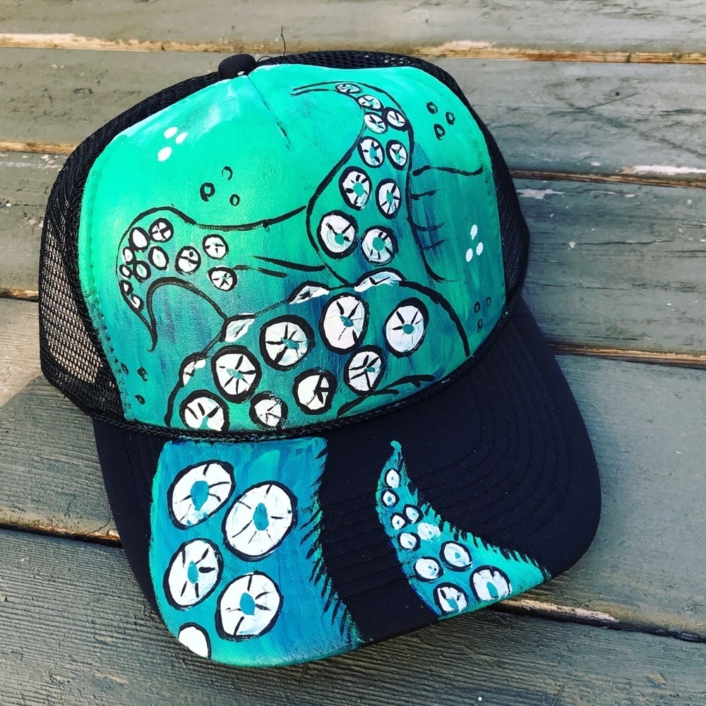 Handpainted hat custom SnapBack octopus hat